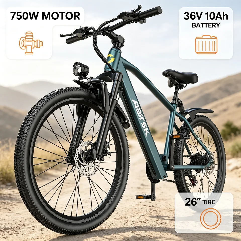 Electric Bike GT300 750W Motor 36V10Ah Removable Battery Ebike 22MPH Electric Bicycle for Urban Daily Commuting Short Trips image 3