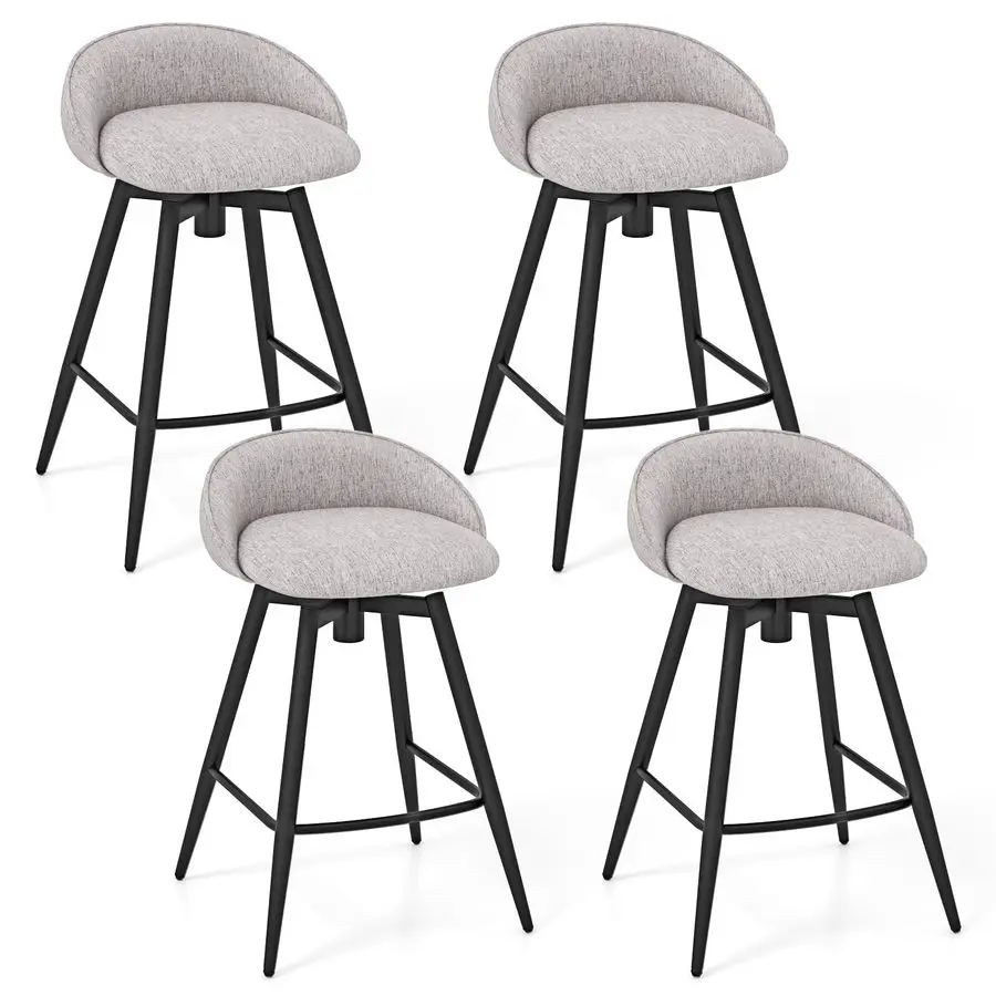 

Набор поворотных барных стульев из 4 шт., барные стулья на 25 высотов с подставкой для ног, металлический каркас с низкой спинкой, тканевые стержни с мягкой обивкой