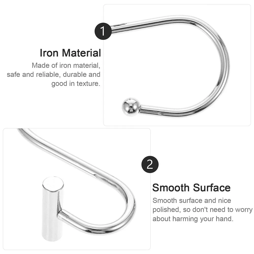 

12pcs Bath Curtain Hooks Rustproof Iron T-Shaped Shower Rings Smooth Glide For Bathroom Window Curtain Rods Hanger