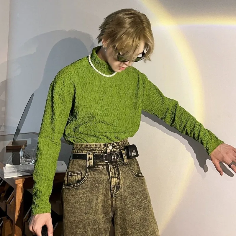 

Pleated Streetwear Unicolor Men's T-shirts Xxl Fashion Trends 2025 Tee Full Sleeve Tshirt Bulk Sweatshirt Sale New Male Pullover