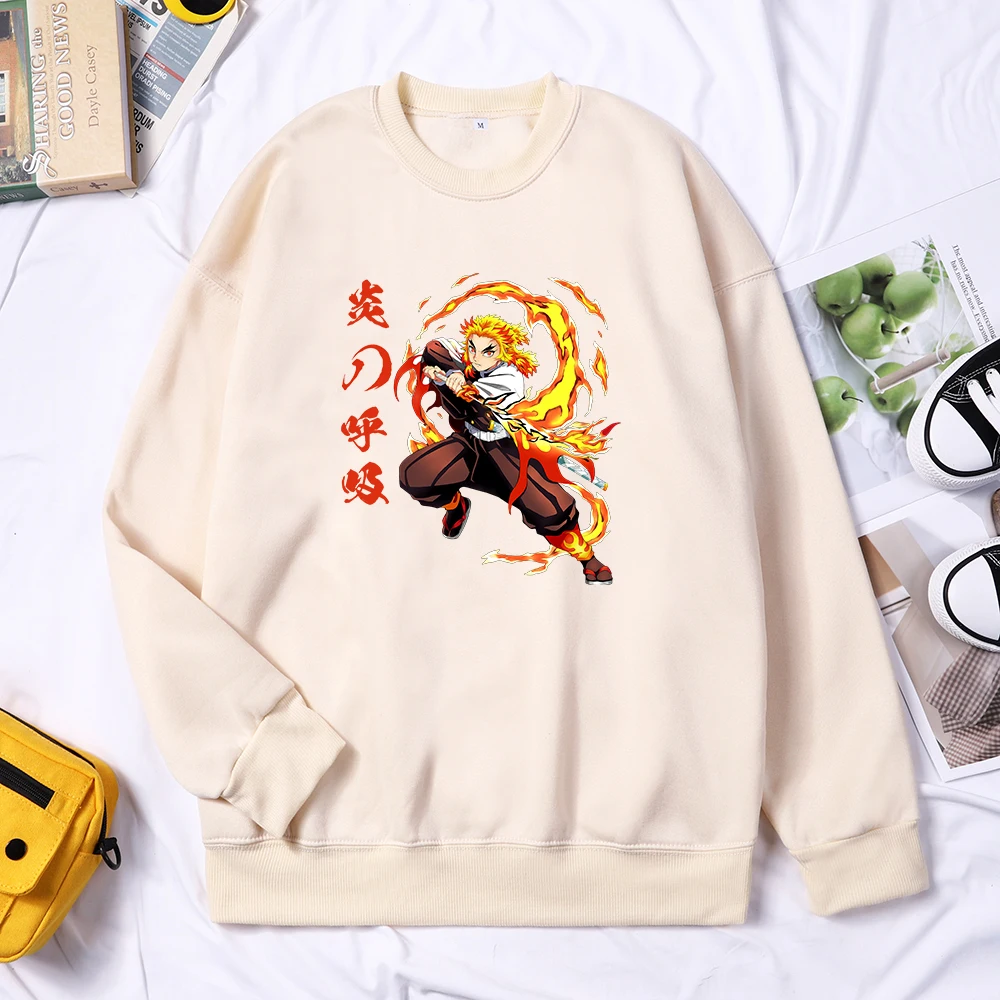 Demon Slayer Rengoku Kyoujurou Printing Sweater Women Trendy Crewneck Pullover Autumn Fleece Sportswear Harajuku New Woman Tops