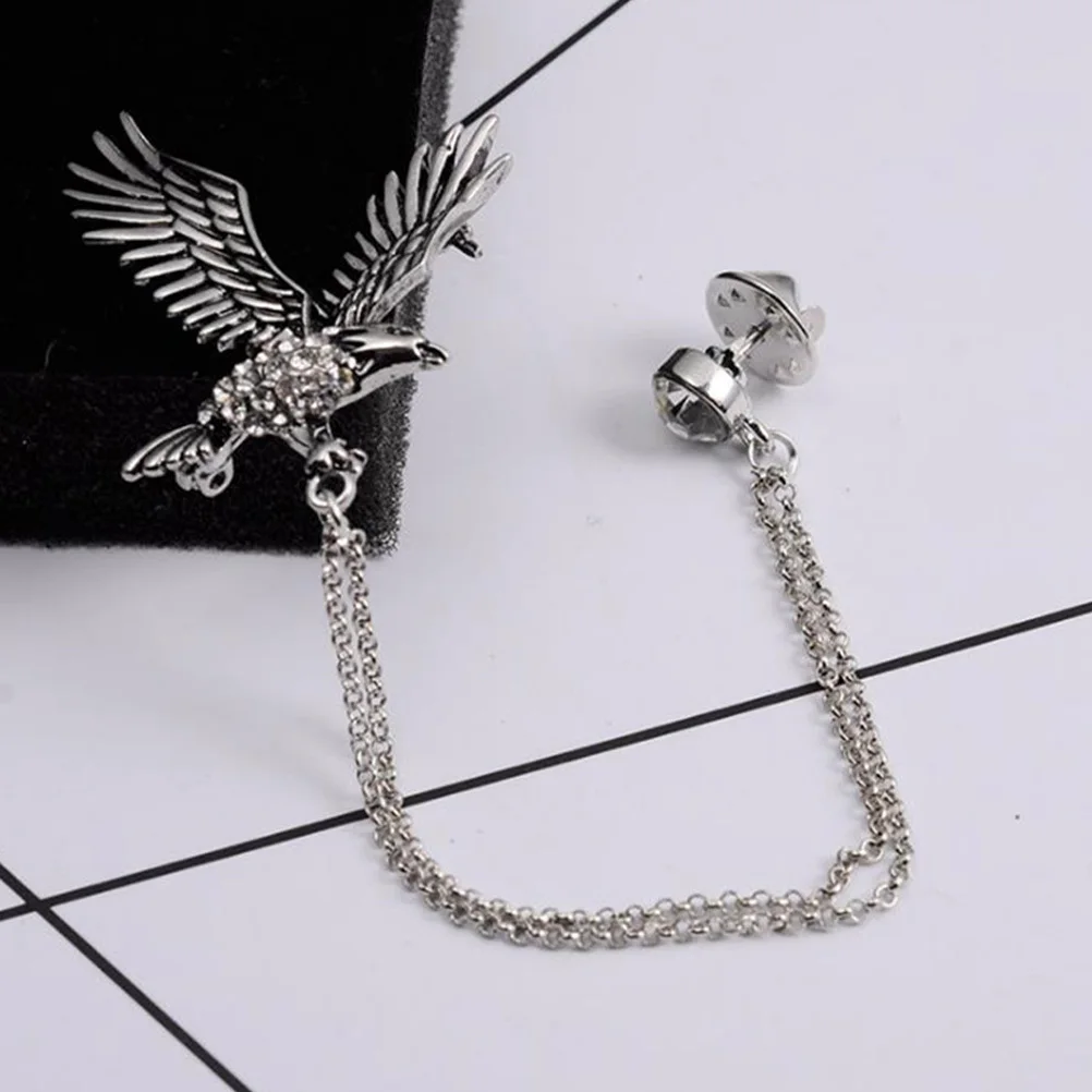 

2pcs Eagle Design Tassel Chain Brooches Alloy Shirt Collar Pin For Men Suit Clothes Accessories Costume Props Collar Clip