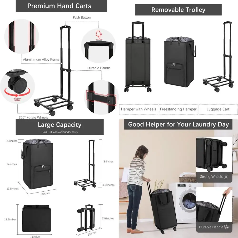 

90L Collapsible Laundry Basket with Wheels for Easy Clothes Storage and Transport in Dorms, Apartments, and Home