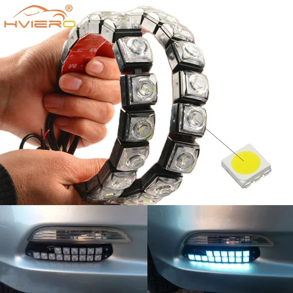 1X White Waterproof Turn Signal Flexible Driving Day Light Fog Bulb Warning Lamp Car Styling Daytime Running Lamps 6LED Auto Led