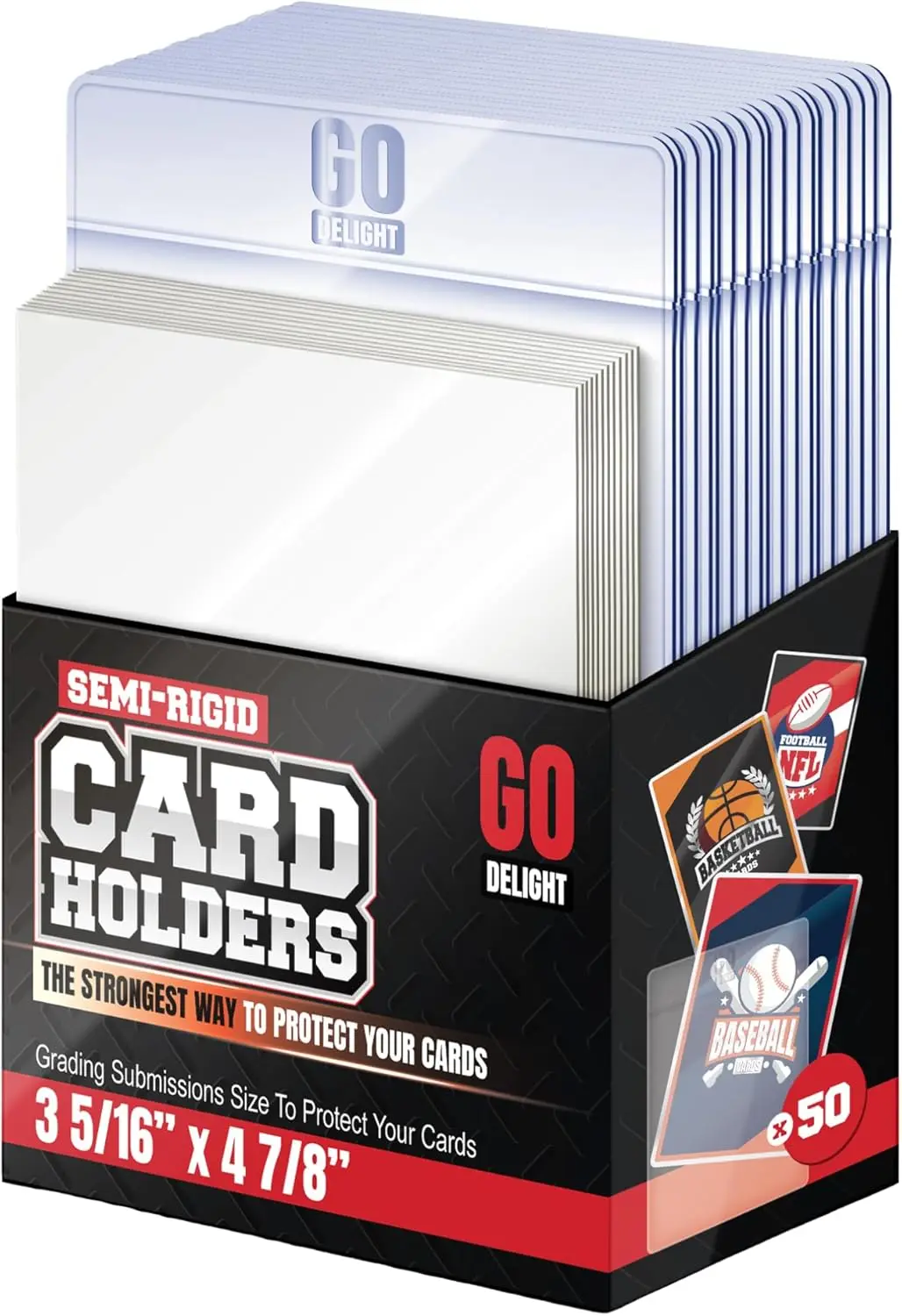 

Semi Rigid Card Holders for Grading 100 Pack with 50 Soft Sleeves 3-5/16x4-7/8in 1/2in Lip