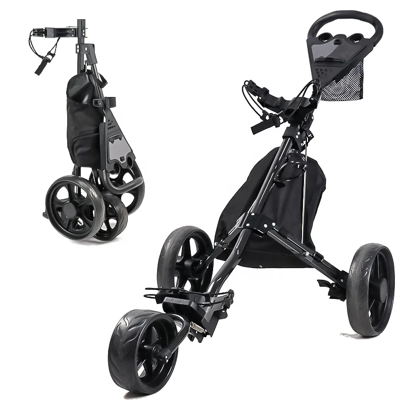 Portable Aluminum Folding 3-Wheel Golf Hand Pull Trolley Foldable Golf Push Cart With Foot Brake