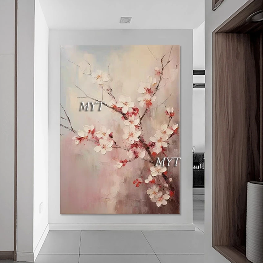 

3D Peach Blossom Abstract Nature Plant Picture Art Canvas Landscape Oil Painting Flowers Hand Drawing Frameless Wall Hanging