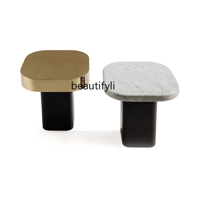 

S Model Room Living Room Sofa Side Table Black Metal Small Apartment Corner Table Square Personality Marble Top Table furniture