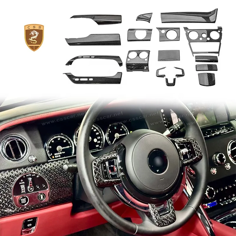 Dry Carbon Fiber LHD Car Center Console Door Handle Panels Steering Wheel Interior Trims for Rolls Royce Cullinan