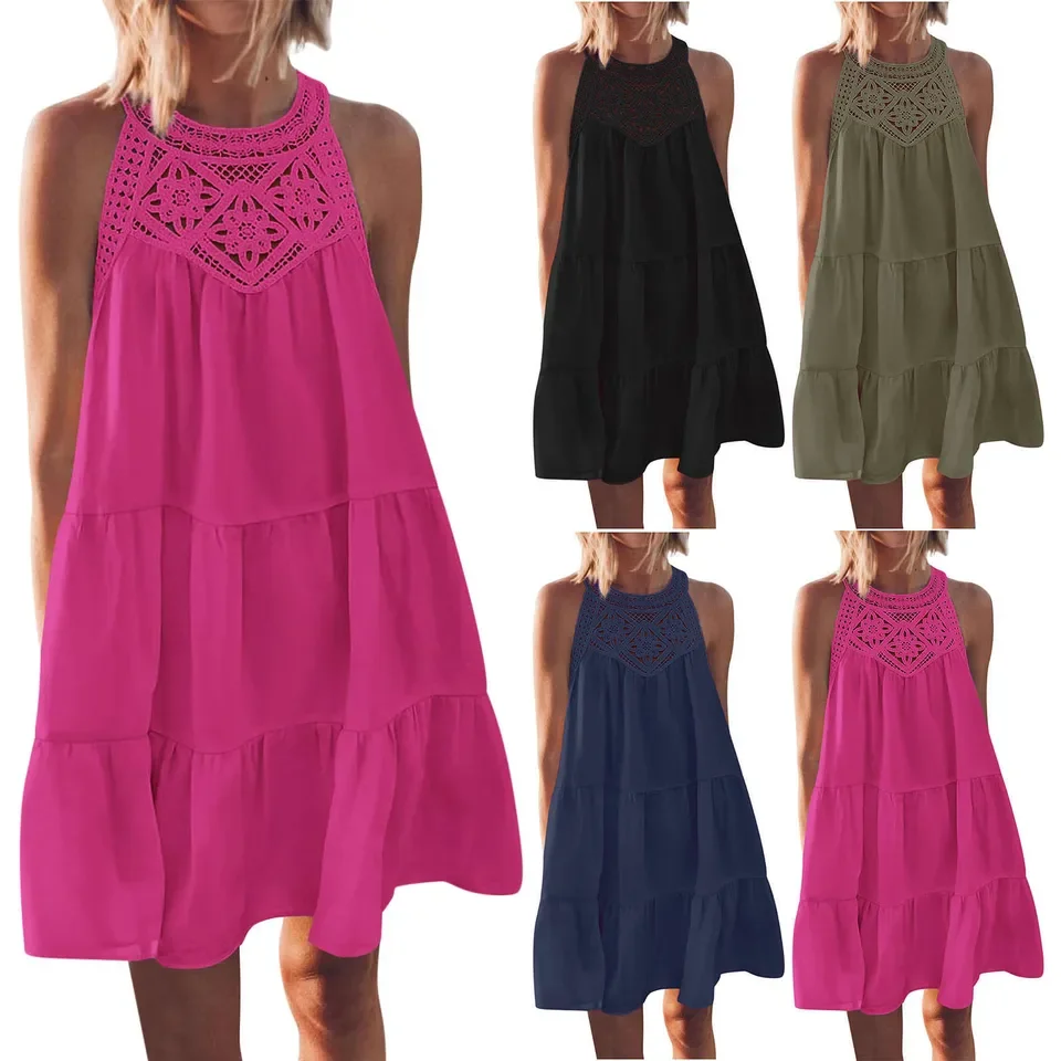

Sleeveless Dress for Women 2024 Summer Solid Vacation Pullover Beach Sundress Female Fashion Slim Sexy Short Dresse