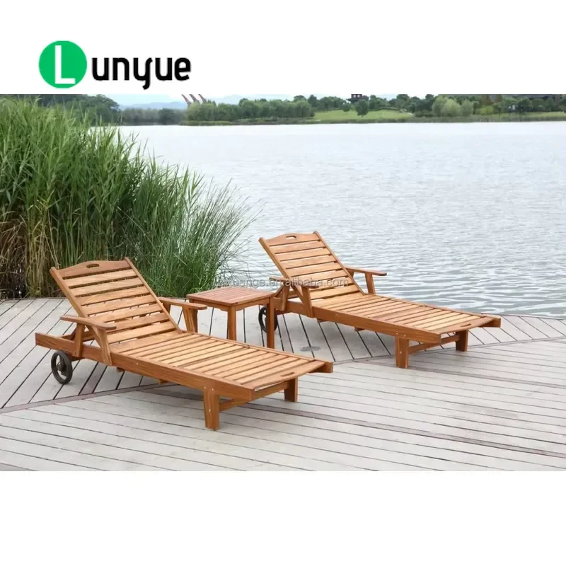 Teak Outdoor Garden Furniture Beach Lounge Chairs Sunbathing Chair for Hotel Swimming Pool Patio Backyard Durable Wood