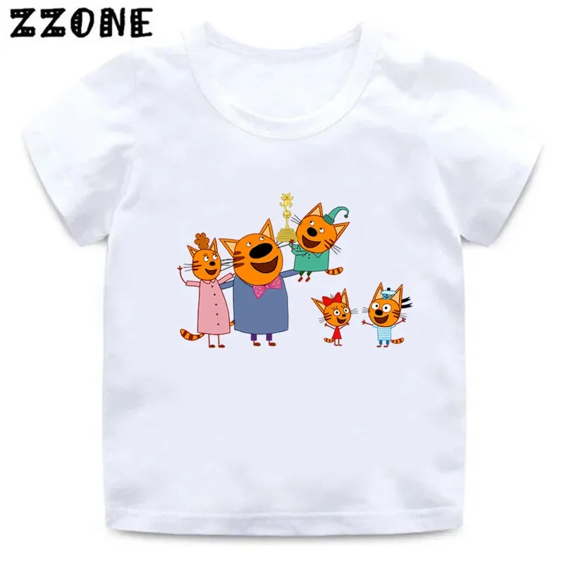 Kid-e-cats Three Kitten Russian Cartoon Kids T-Shirts Funny Girls Clothes Baby Boys T shirt New Summer Children Tops ooo5411