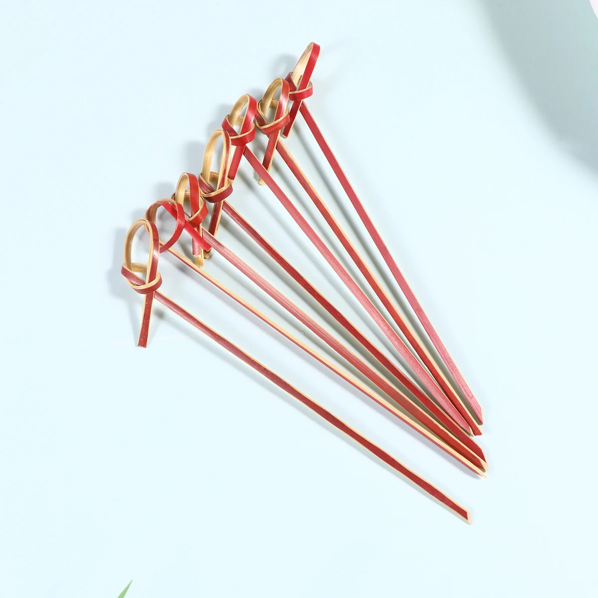 

200 Pcs Bamboo Cocktail Picks High Quality Thick Design Creative Knot Elegant Red Bead Disposable Fruit Sticks Party Cake Decor