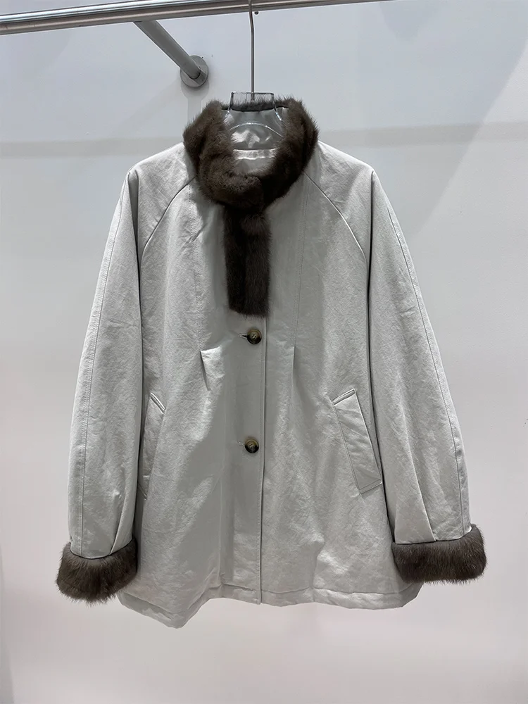 Mode hiver femmes doudoune d'oie naturel Muskrat col de fourrure épais manteau de luxe femme manteaux bouffant vêtements d'extérieur chauds