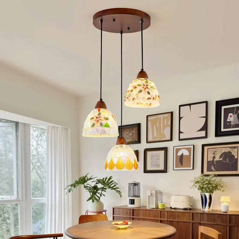 Post Modern Glass Pendant Lights Creative Sea Shell Lampshade Bedroom Bedside Restaurant Bar Counter Three Heads Hanging Lamps
