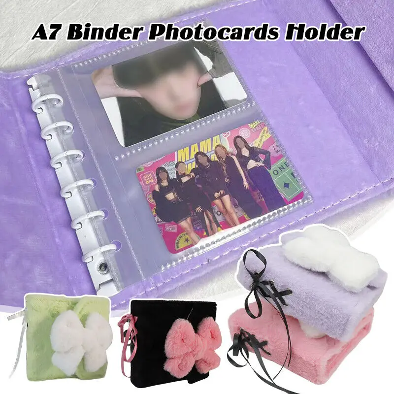 A7 Plush Bow Idol Photocard Binder Kpop Pictures Album Cute Collect Storage Book Loose-leaf Photocard Holder Card Storage