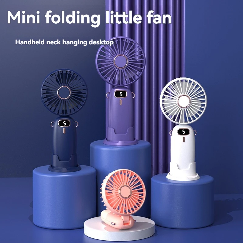 New USB handheld fan mini portable folding small fan digital display office student small electric fan gift cute outdoor recharg