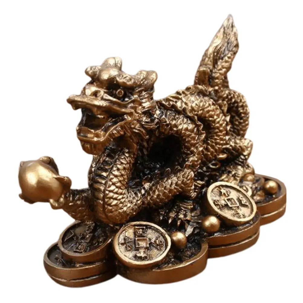 

Vintage Resin Qinglong Dragon Ornament Imitating Copper Desktop Fengshui Dragon Sculpture Decoration Chinese Zodiac Decor