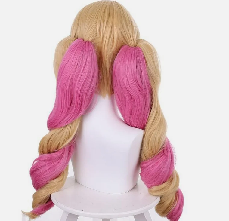 Café Cutie Gwen Cosplay Perucas 50 cm Loira Mista Rosa Rabo de Cavalo Cabelo Sintético