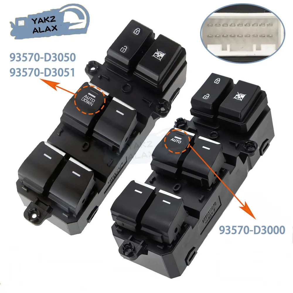 

93570-D3000 for 2016 2017 2018 2019 Hyundai Tucson LHD Master Window Control Switch with Auto or Auto Down Button 93570-D3050