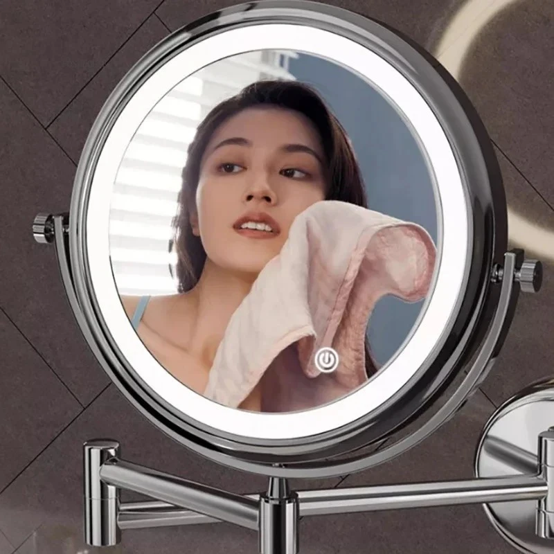 

Bathroom Mirrors Led Lighted Makeup Mirror Punch-free Magnifying Mirror Hotel Telescopic Folding Wall-mounted Beauty Mirror