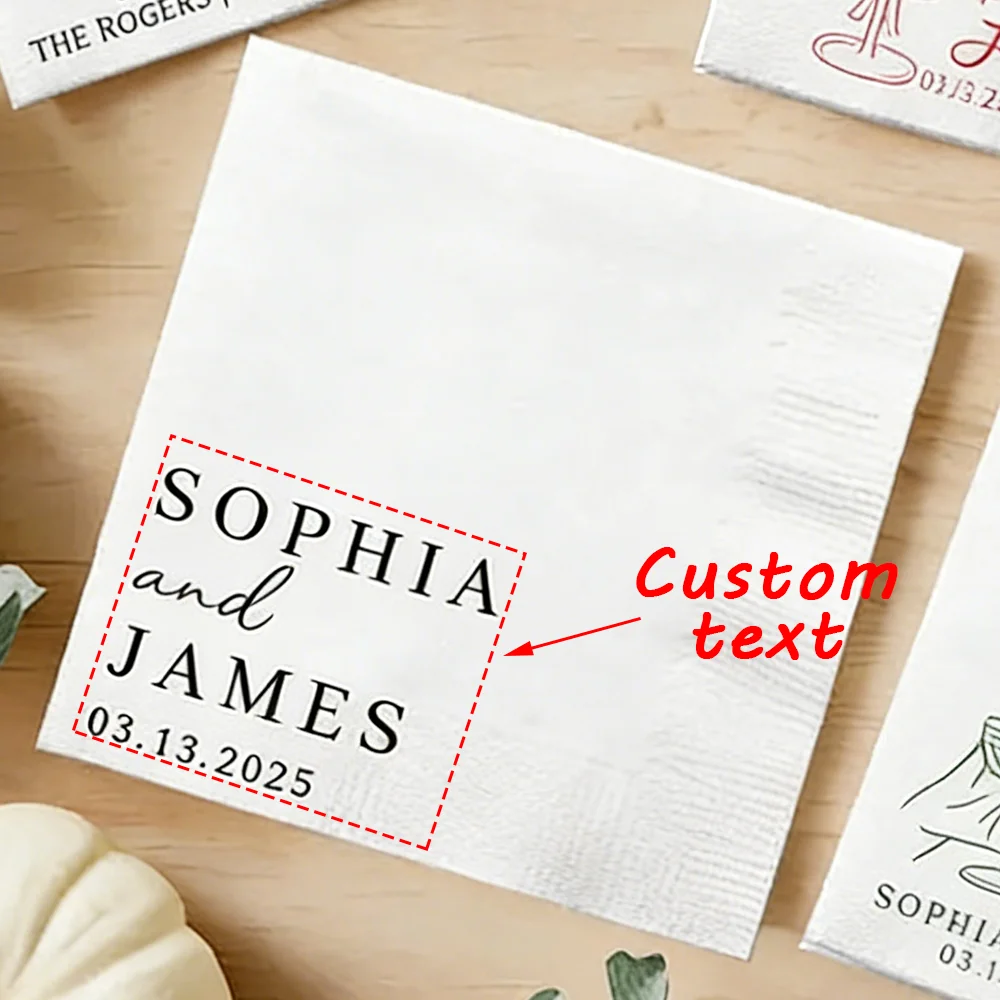 Personalisierte 20-teilige Cocktail-Servietten für Hochzeiten, Verlobungsfeiern, Tischdekorationen, Brautparty-Zubehör, Hochzeitstag-Accessoires – Detail 1