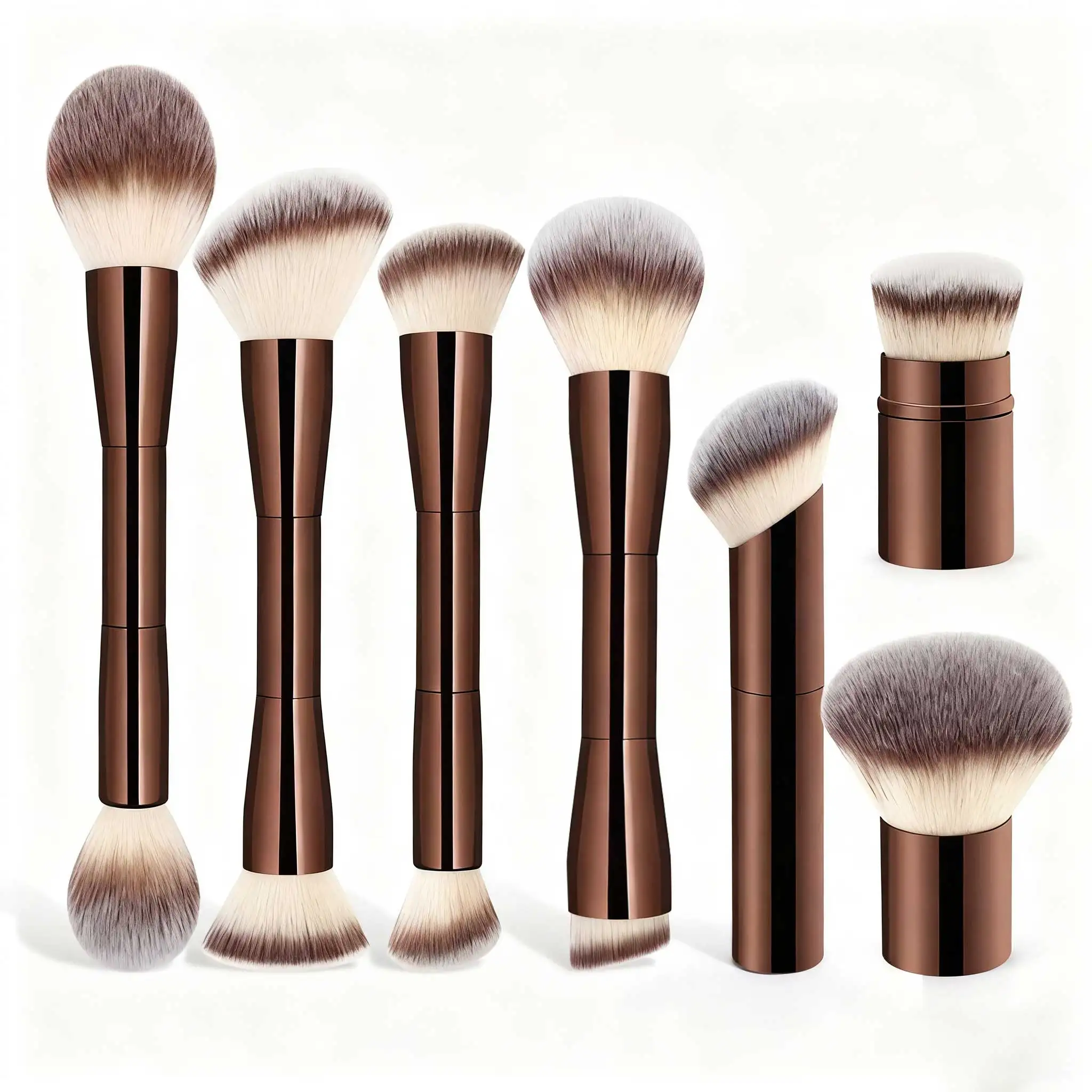 Brochas de maquillaje de doble cabezal, base en polvo, corrector, colorete, bronceador, brocha de maquillaje, herramientas cosméticas de belleza para el cabello de fibra suave