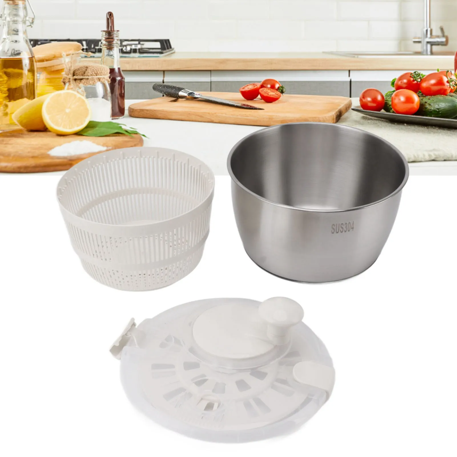 Stainless Steel Salad Spinner Multifunctional Large Capacity Lettuce Spinner Vegetable Dryer Fruit Washer Drain Basket