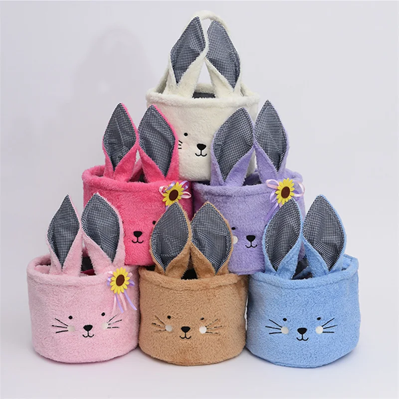 Easter Basket Rabbit Candy Bag Children's Storage Bucket Plush Soft and Easter Storage Basket Cartoon Easter Decoration 2025