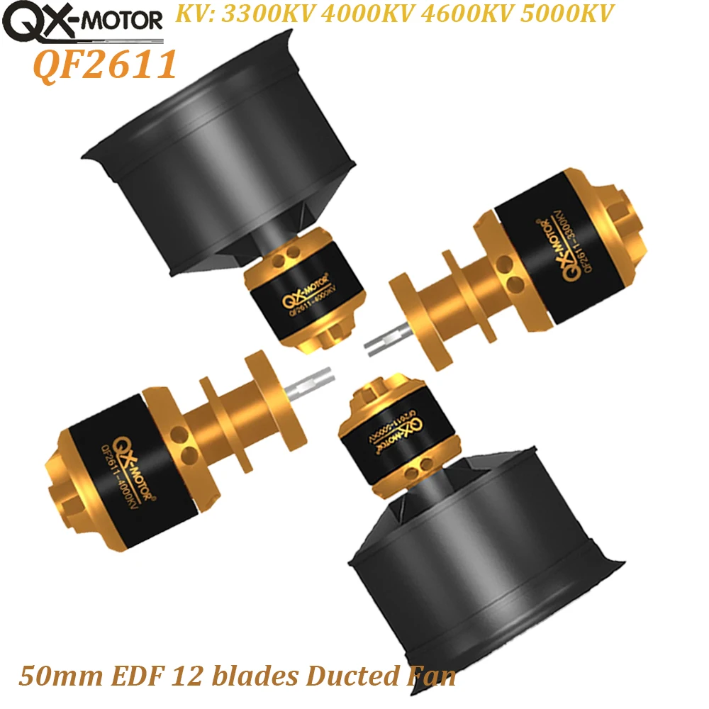 

QX-MOTOR 50mm EDF 12 blades Ducted Fan cw ccw QF2611 Brushless Motor 3300/4000/4600/5000KV For DIY RC Airplanes Model Parts