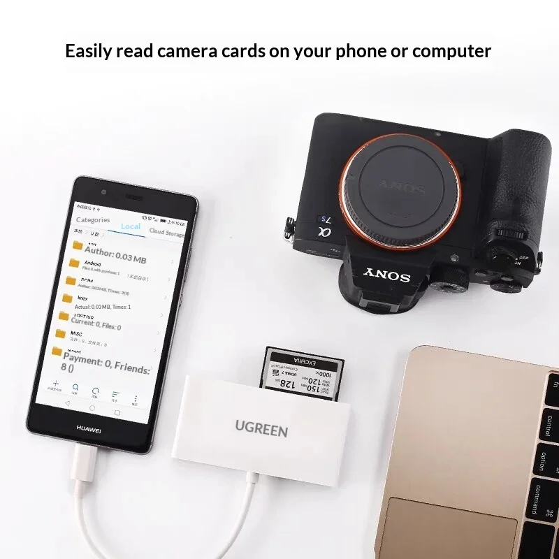 UGREEN 40745 CM102 USB C Card Reader 4 In 1 SD TF CF Memory Card Adapter for Laptop Tablet Phone