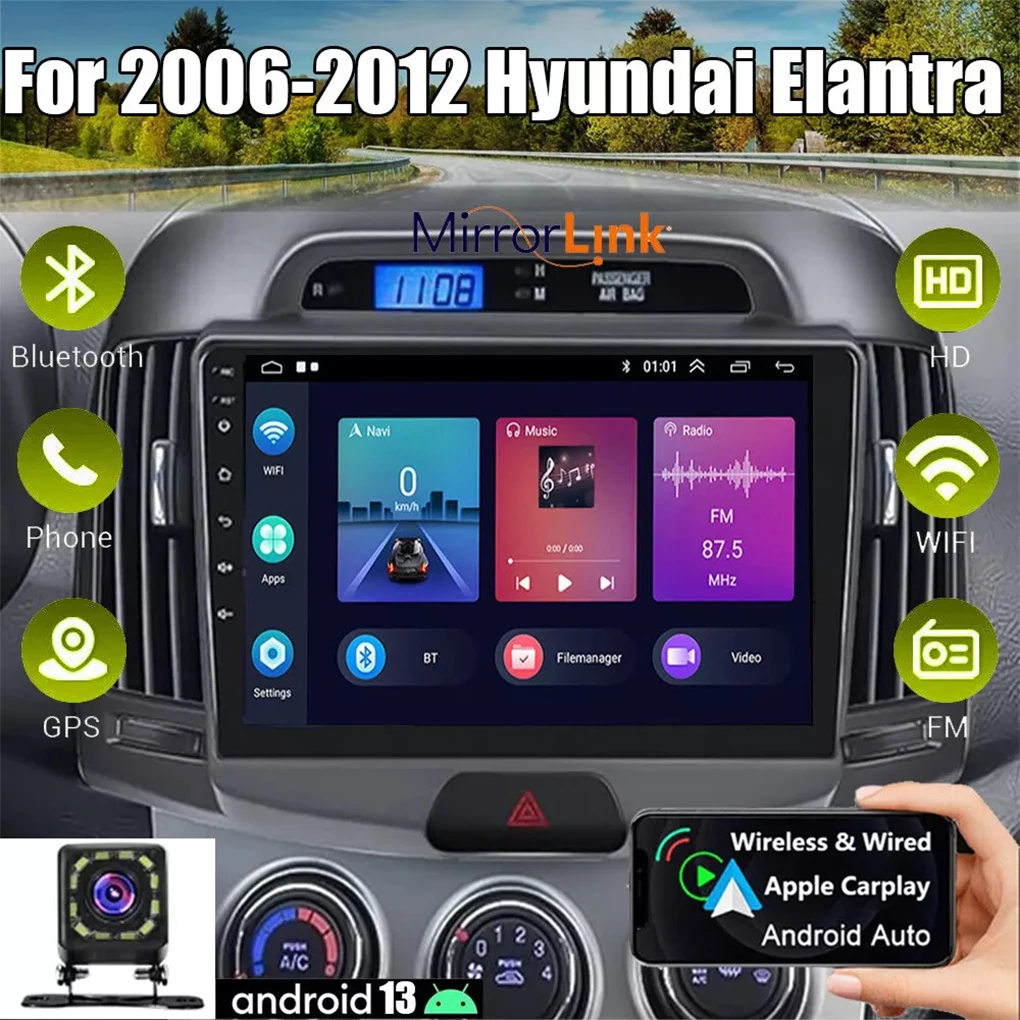 

Android 13 Car Stereo Radio GPS Navi For Apple Carplay For 2006-2012 Hyundai Elantra Car Play Automotive multimedia car screen