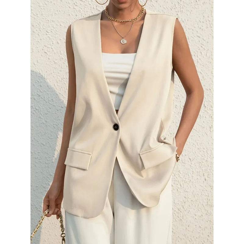 

Deeptown Oversize Casual Blazer Vest Women Chic and Elegant Korean Fashion Sleeveless Jacket Summer V Neck Waistcoat Aesthetic