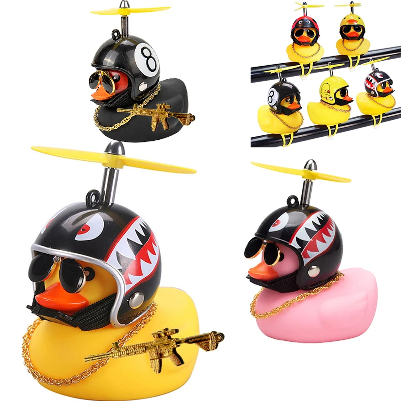 Car Ornaments Duck With Helmet Broken Wind Pendant Small Yellow Duck Road Bike Motor Helmet Riding Cycling Accessories No Lights