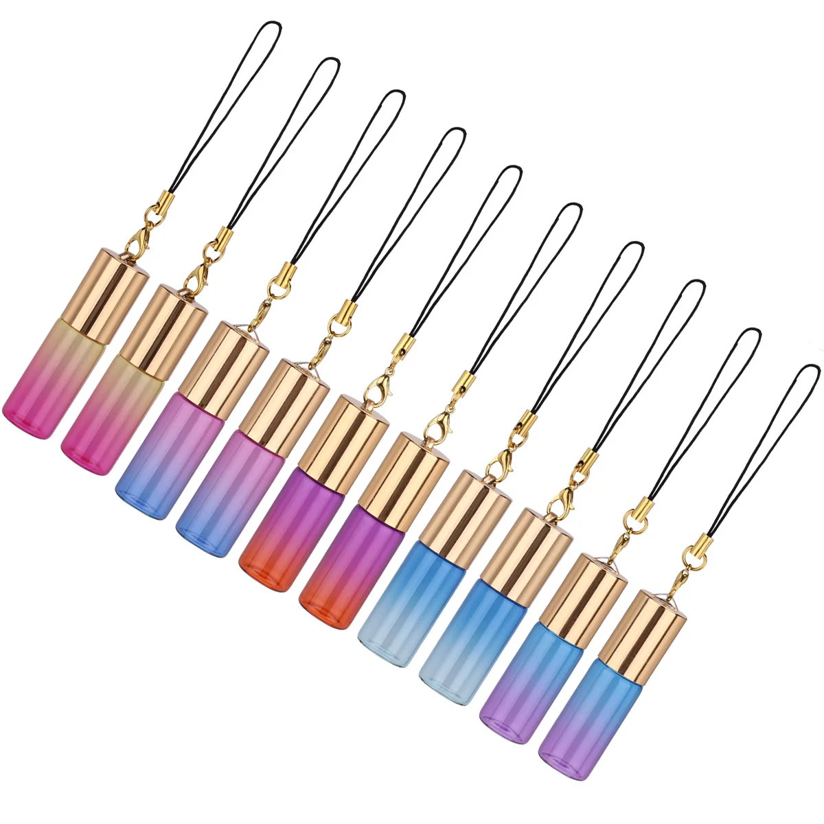 10 Stück Flaschen für ätherische Öle mit Farbverlauf, leere Roll-on-Flaschen, leichte, nachfüllbare Parfümbehälter, tragbar, für den Reisegebrauch