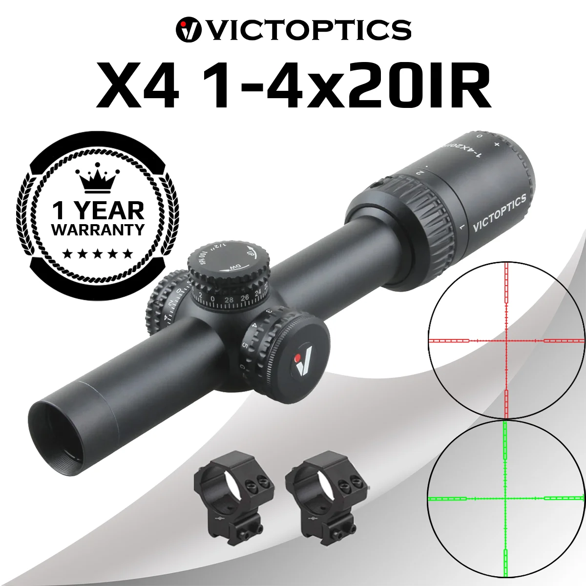 

Victoptics X4 1-4X20 IR 1/2 MOA 5 level Illumination Red&Green Rifle Scope Sight For Hunting Tactical Shooting Airgun AR15 .223