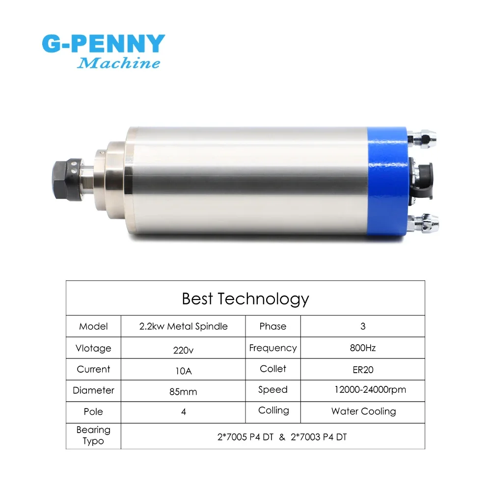 g-penny 2.2KW ER20 Metal working spindle motor 800Hz Pole 4 with FL VFD, 85mm Bracket, 75w water pump kit