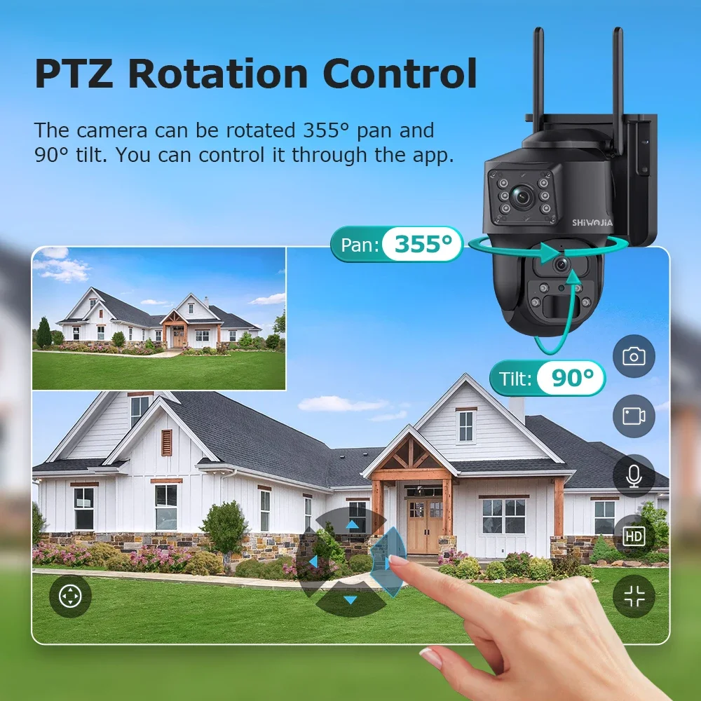 SHIWOJIA AOV 24/7 Recording 4K Dual Lens 4G AI Solar Camera Outdoor Security Camera Network 10050mAh Auto Tracking Two-Way