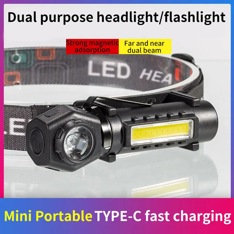 Rechargeable High Power Headlamp Head Led Flashlight Head Torch Lantern Type-C Far and Far Dual Light With Magnetic Attraction