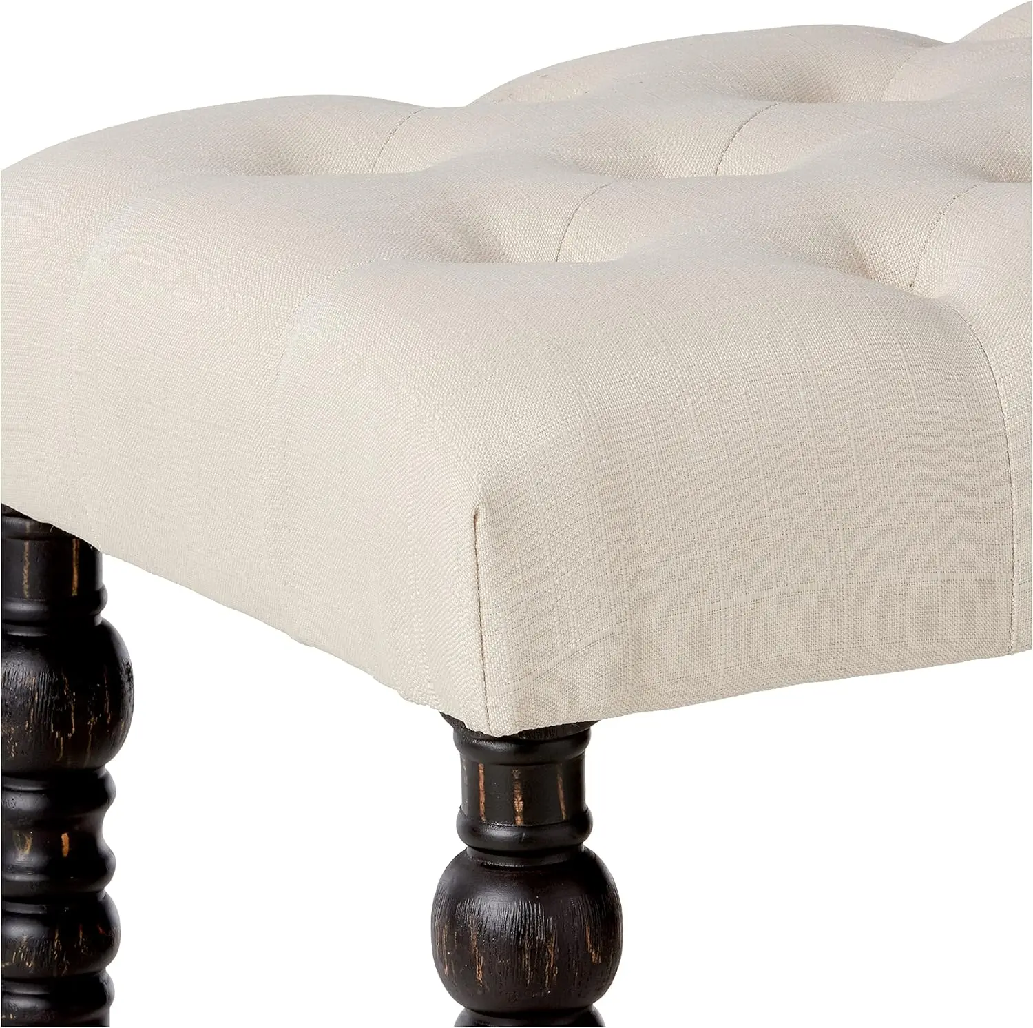 Leviton Fabric Tufted Turned Leg Dining Bench, beige