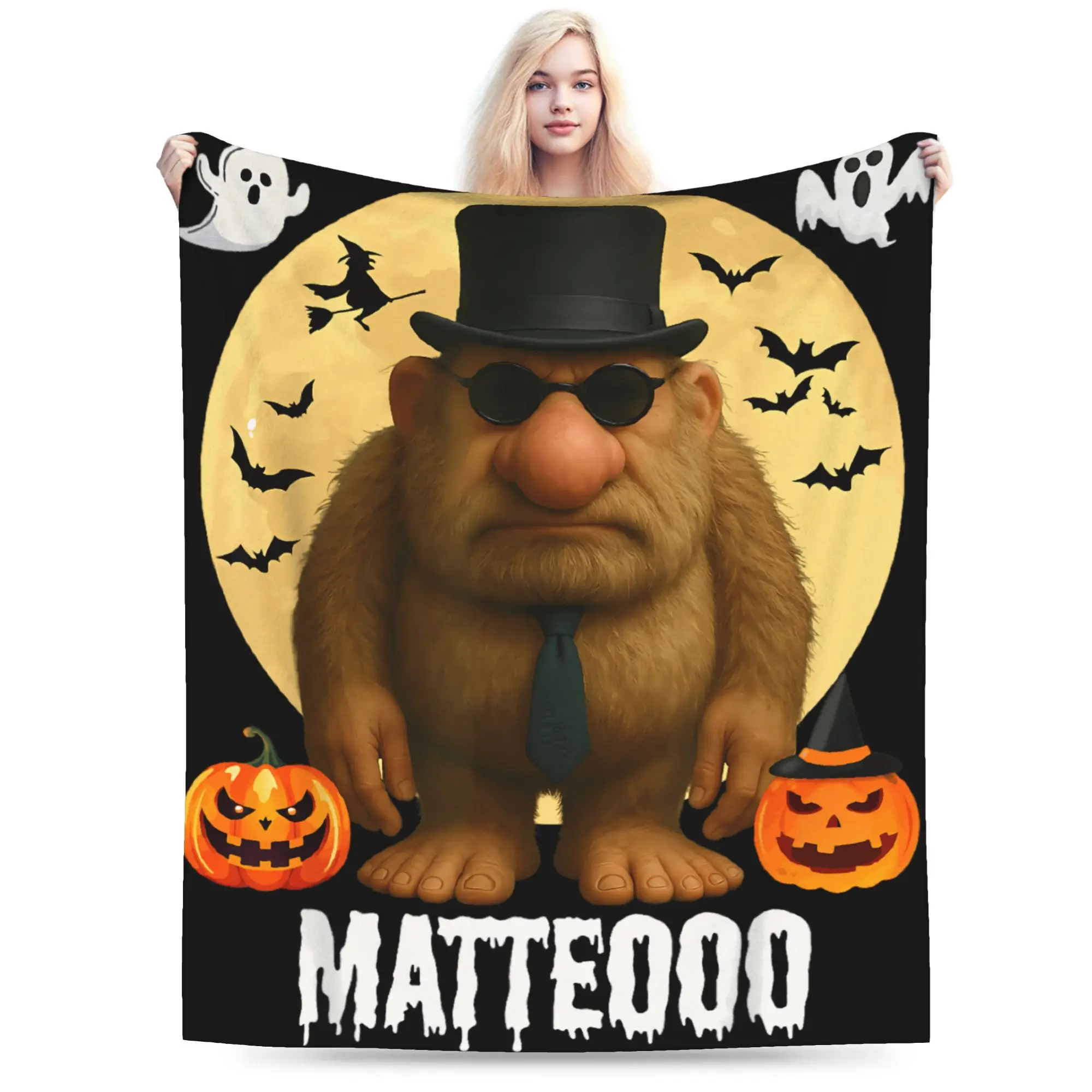 Mantas de Halloween con meme italiano 'Brainrot' de Matteo Mateo Matteooo, mantas cálidas para cama, colchas de franela para sala de estar, cubrecamas
