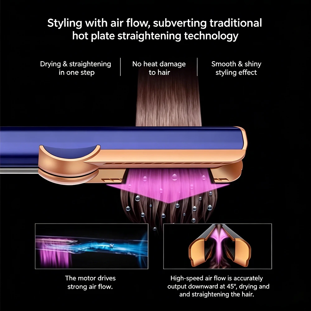 110000 RPM 1300W High Speed Fast Heating Negative Ion Plasma 3-in-1 Titanium Hair Dryer Straightener, Temperature Control view 4