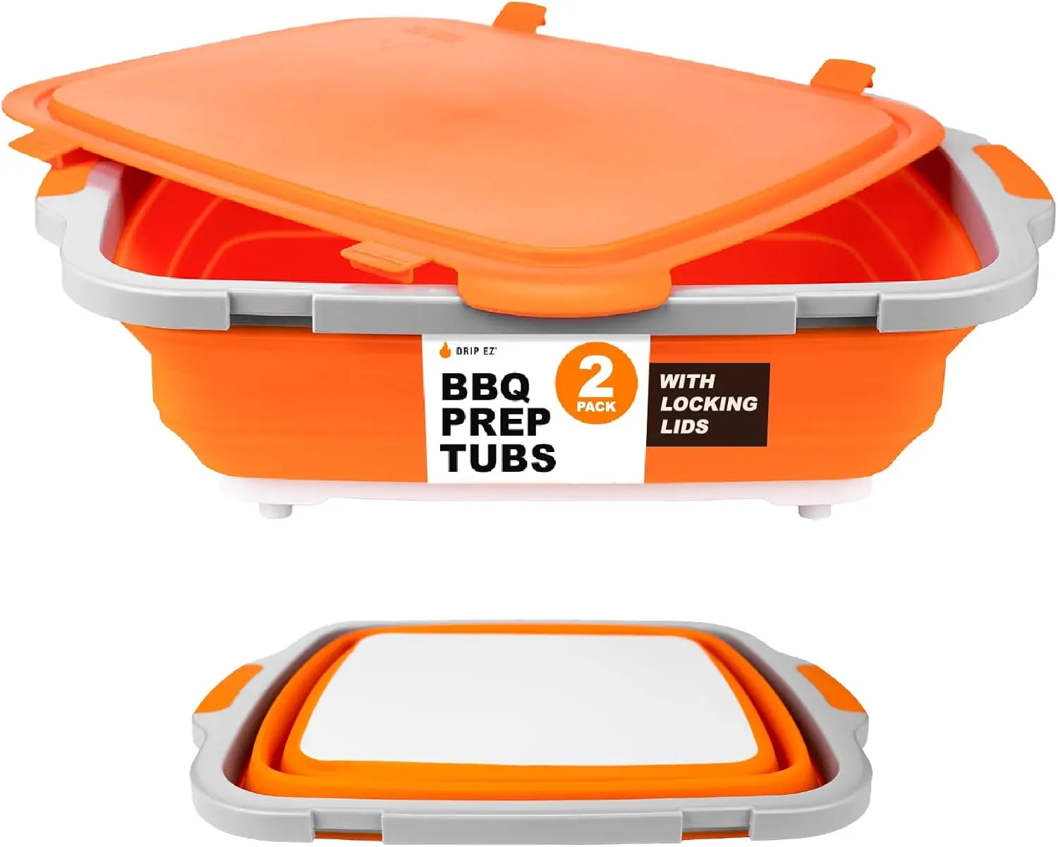 

p Ez Collapsible Bbq Prep Tubs 2-Piece Set (V2) - For Meal Prep Marinating Food Storage - Includes Cutting Board & Lid - (1)