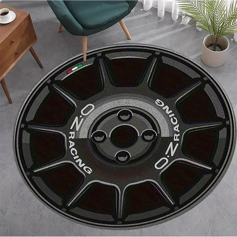 Juego de Alfombras Redondas Premium con Diseño de Rueda de Coche, Impresión Realista de Freno, Antideslizantes, para Sala de Juegos, Garaje, Cuarto de Hombre, Decoración Automotriz y del Hogar