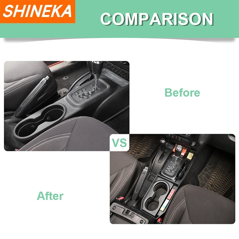 SHINEKA Stowing Tidying Gear Shift Panel Storage Box for Jeep Wrangler JK 2011-2017 Car Interior Organizer Accessories ABS Black