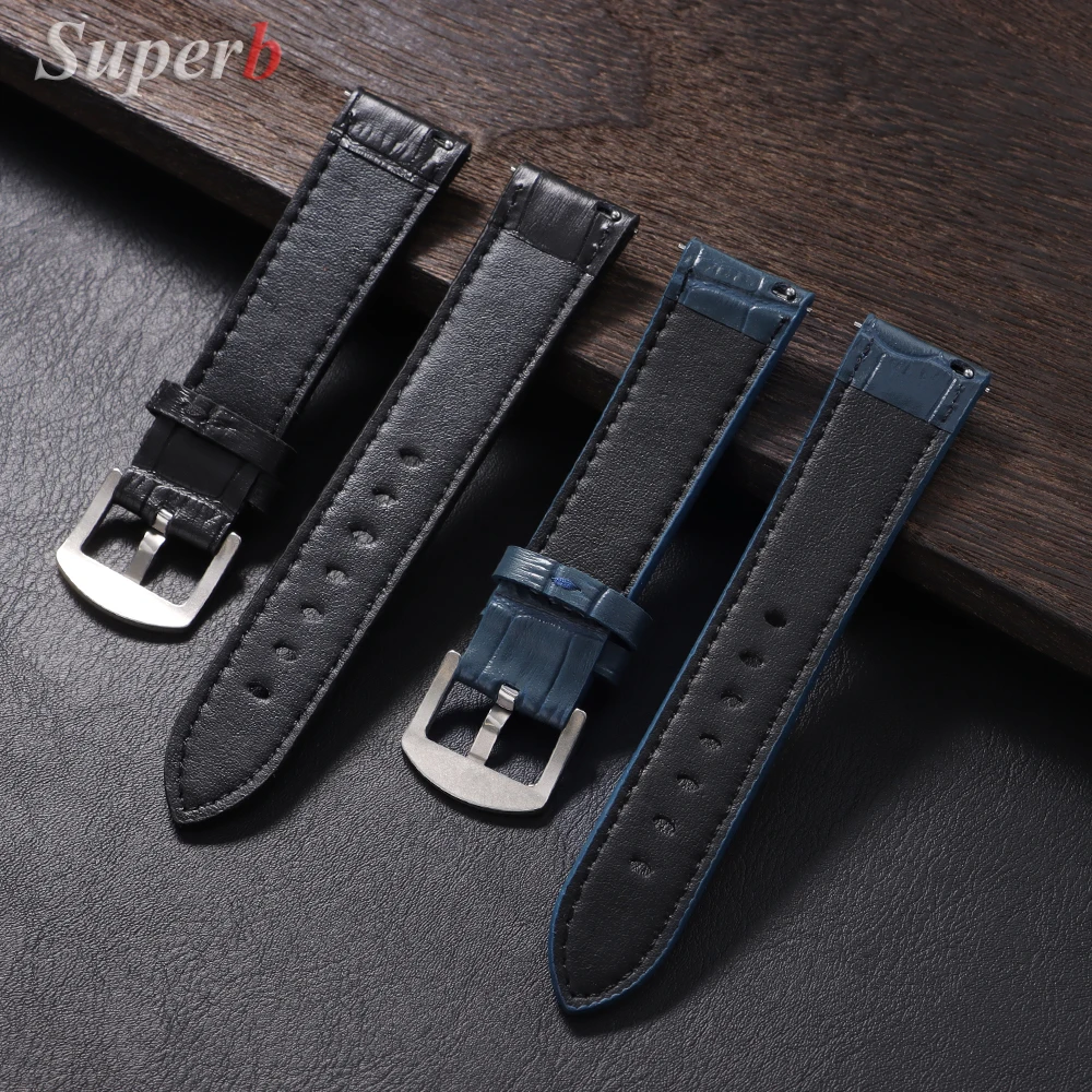 Genuine Calfskin Leather Watch Strap 18mm 20mm 22mm Universal Watch Band Slub Pattern Bracelet for Men Women Watch Accessories