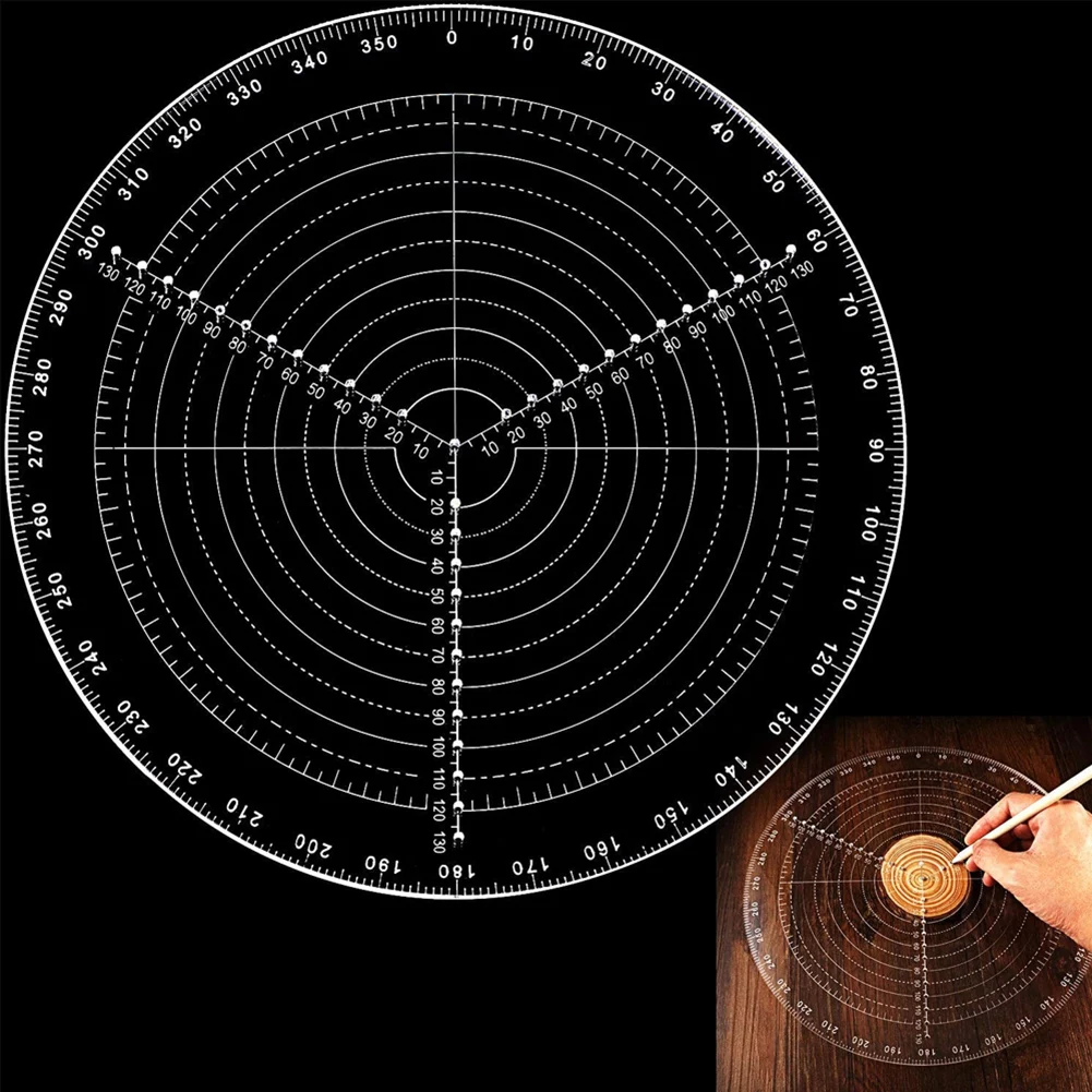 Transparent Acrylic Round Center Finder Carpenter Wood Turners Lathe Work Circles Drawing Compass Circle Cutter Centering Ruler