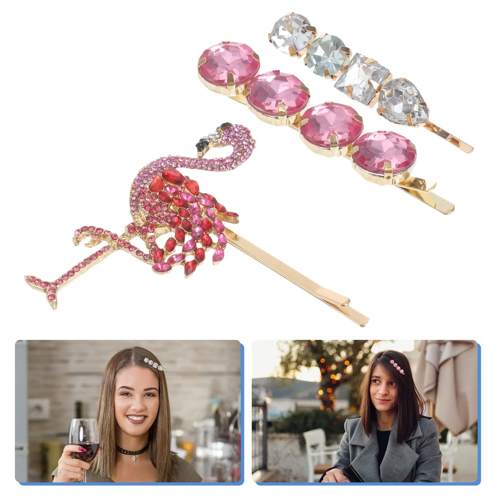 3Pcs Rhinestone Hair Clip Set Unique Fashion Hairpins Stylish Bang Clips Decorative Accessories for Wedding Party Daily Use