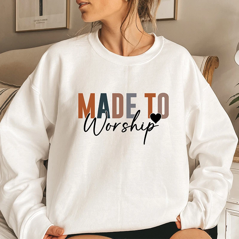 Retro Made To Worship Comfort Color Women Sweatshirt Long Sleeve 100% Cotton Hoodies Motivational Vintage Clothes Dropshipping