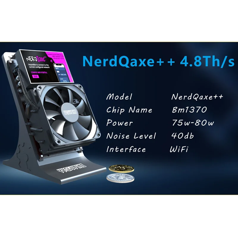 Bitaxe NerdQaxe++ Personal Blockchain BTC Solo Miner 4.8TH/s with 3.5'' Large Screen And Mute Fan for Cryptocurrency Mining